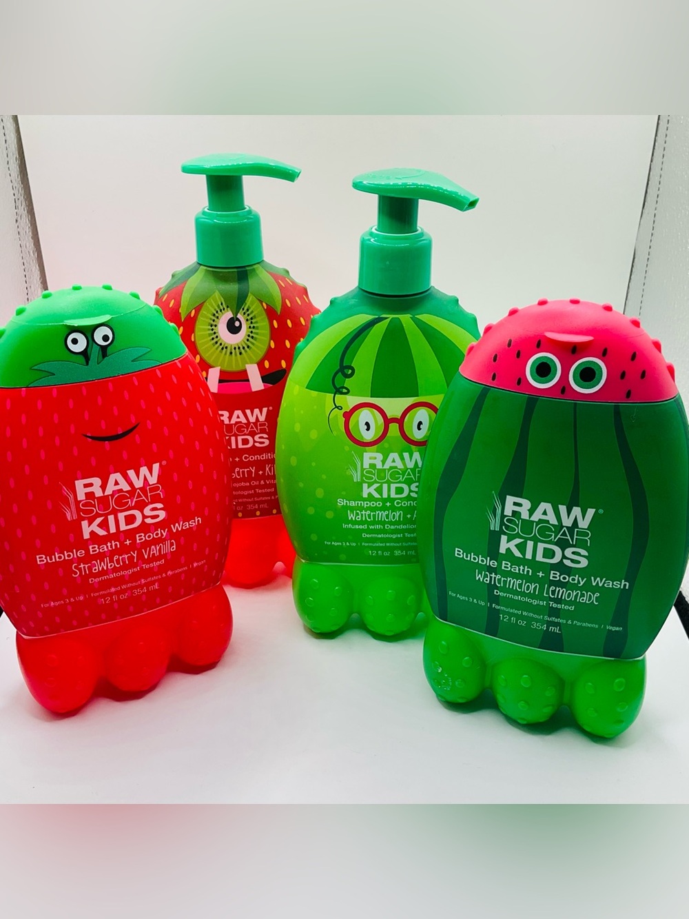 Raw Sugar Kids Bubble Bath Body Wash & Shampoo Conditioner Strawberry Watermelon